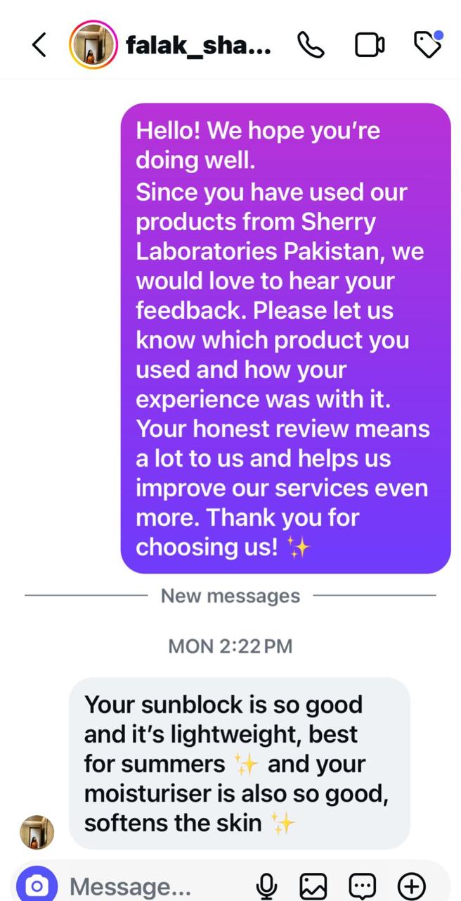 Original customer message about sunblock and moisturizer